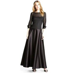 JS Collections Formal Evening Black Maxi Dress Semi Sheer Top Size-14